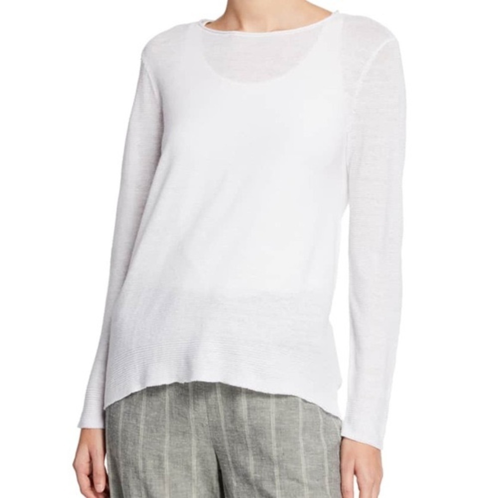 Eileen Fisher White Organic Linen Long Sleeve Tunic Sweater Size XS